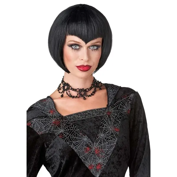 Women's Vampirette V Bang Black Bob Costume Wig