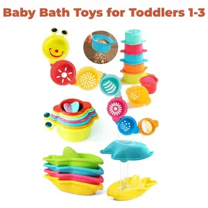 Baby Bath Toys for Toddlers 1-3, Mold Free Bathtub Pool Beach Water Toys with Stacking Cups & Boats Birthday Gift