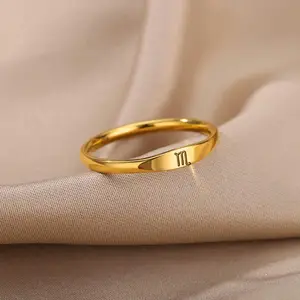Women's 12 Constellations Zodiac Rings, Gold Anti-Rust Stainless Steel Rings, Fashion Aesthetic Jewelry for Wedding, Birthday Gift, Anti-Rust Steel Rings