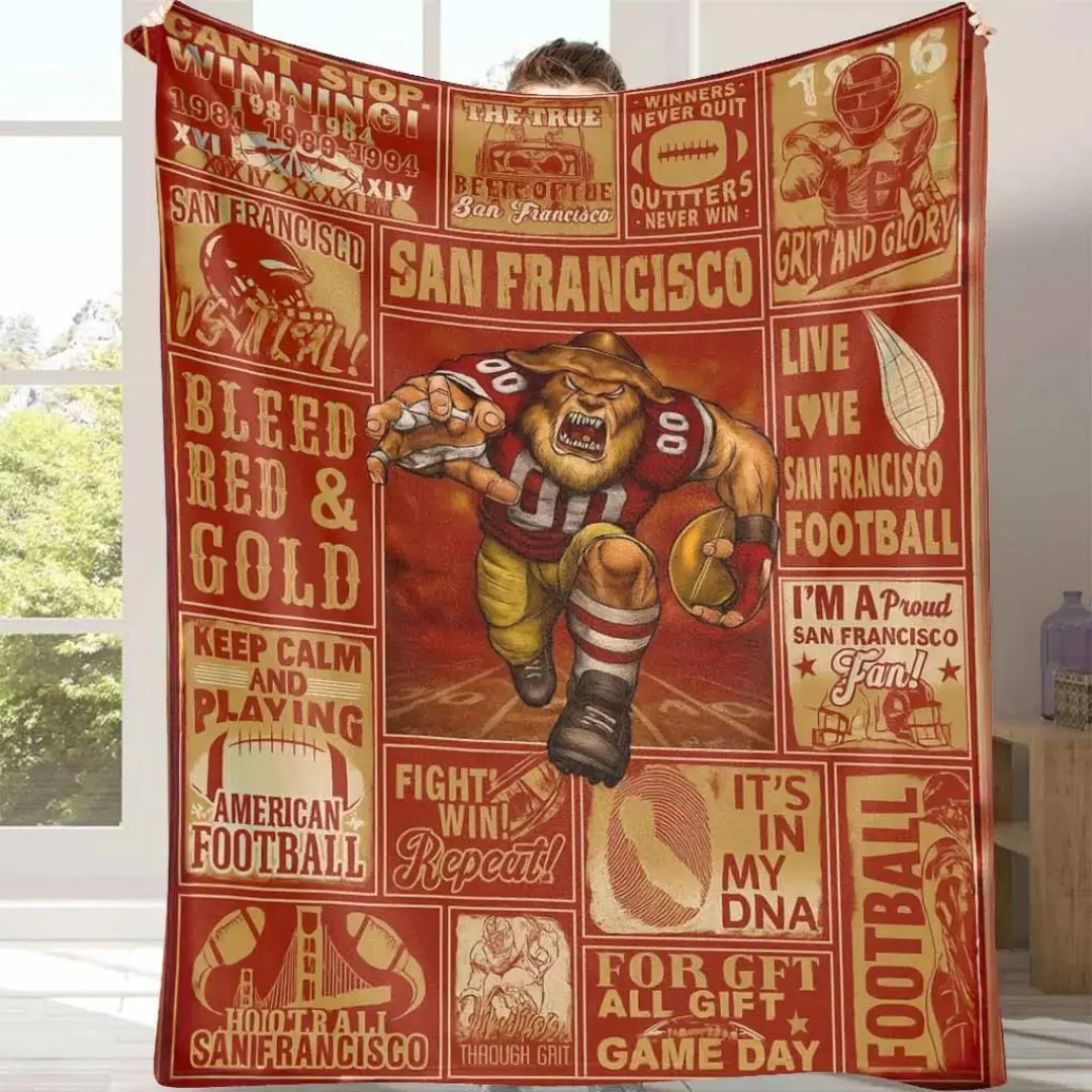 San Francisco Football Flannel Cozy Throw Blanket - Team Spirit Graphic Print, Wrinkle Resistant, Ultra Soft Lightweight Breathable, 3040in, 5060in (Medium Teen Throw Size), Sports Logo, Game Day Tailgate, Livin