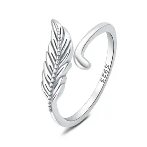 LAZA 925 Sterling Silver Feather Ring | Lucky Feather Design | Adjustable Open Ring | Elegant and Versatile Women's Jewelry | Great Gift for Girlfriend/Best Friend