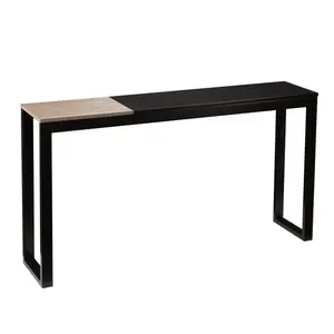 360 Stand 56 in. Modern Rectangular Natural & Black Metal Sled Console Table with Sturdy Base and Metal Frame