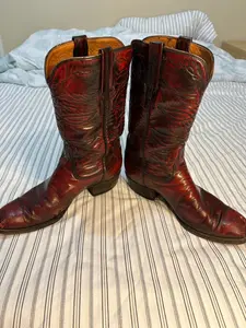 Lucchese Cowboy Boots Size 10.5 E Red Wine Color Vintage