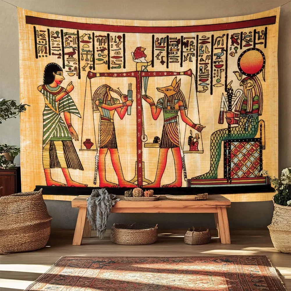 1pc Egyptian Mythology Mural Artwork Print Accent Tapestry - Adjustable, Vintage Boho, Intricate Ancient Traditional Decorative Indoor Decor, Machine Washable Hanging Piece for Living Room Decor, Enhances Narrative Home Supply