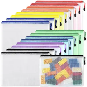 Mesh Zipper Pouch, Puzzles, Board Game Storage Bags for Organizing, Waterproof Zip File Bags, Letter Size, A4 Size, for School Office Supplies, Storage Bags, 8 Colors