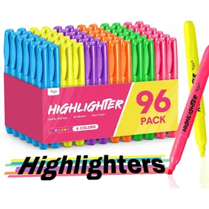 Taja Highlighters 96 Pack, 6 Assorted Colors, Bulk Pack Chisel Tip Marking Pens with Clean Ink, Suitable for School, Office, and Daily Use
