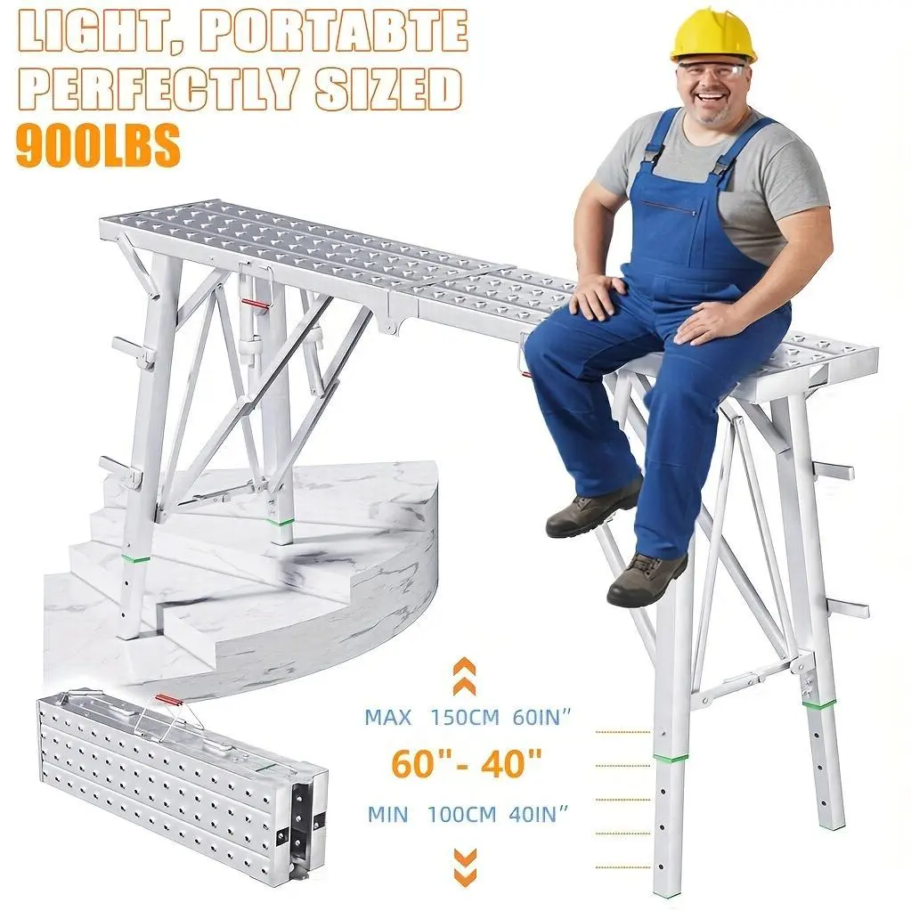 Adjustable Height Folding Work Platform Portable Step Stool, High-Strength Load Capacity 900 Lbs, Suitable for Various Complex Sites, Ideal for Renovation, DIY, RV Cleaning, Painting, Wall Decoration, Etc.