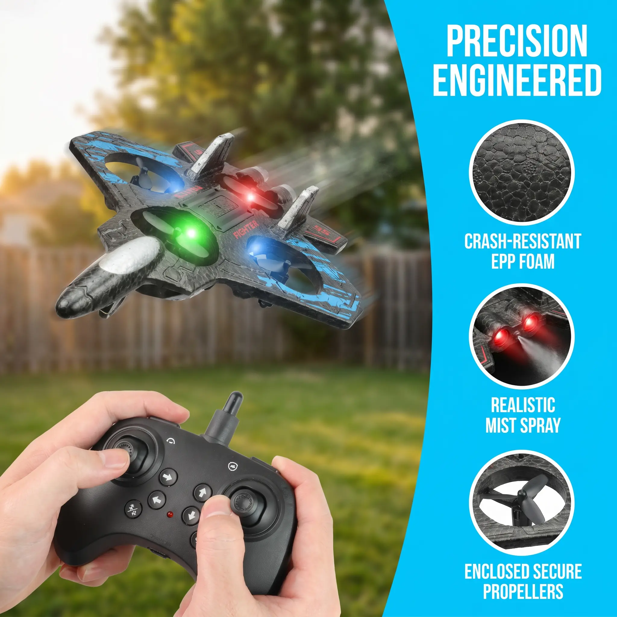 Remote Control Jet Fighter Plane Jet Toy for Kids 360° Stunt Flips, Colorful LED Lights, Easy RC Drone Toy for Beginners