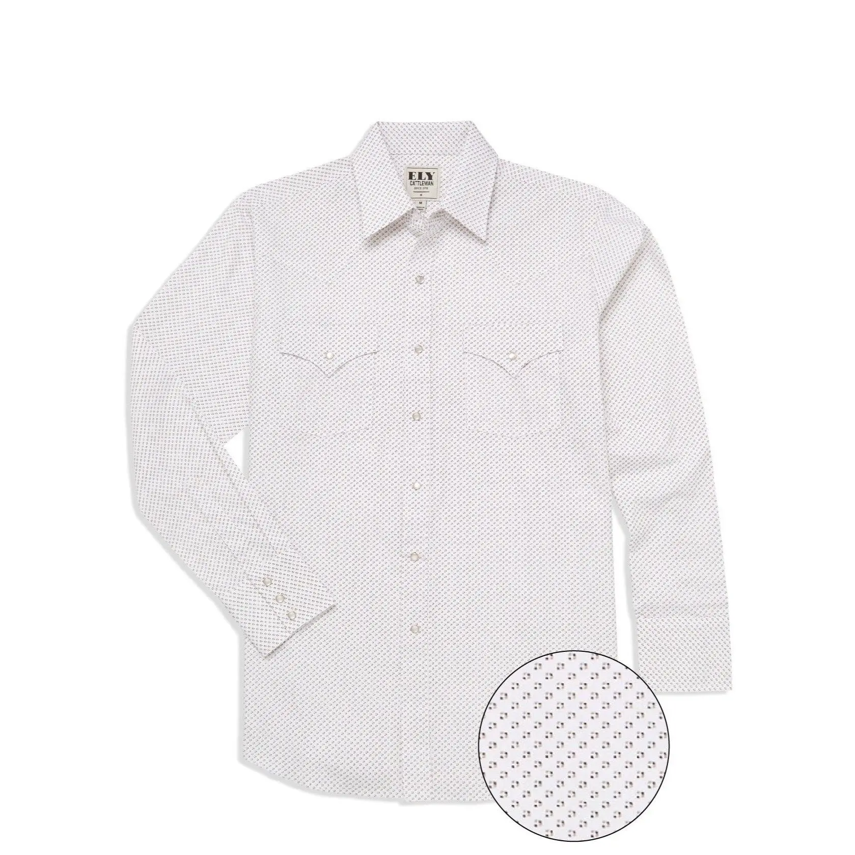 Men's Ely Cattleman Cotton Cowboy Shirt - White, Long Sleeve, Geo Print, Western Snap, Pocket Men's Ely Cattleman Cotton Cowboy Shirt - White, Long Sleeve, Geo Print, Western Snap, Pocket
