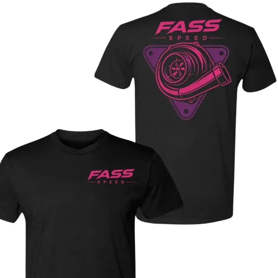 FASS Speed T-shirt, 2 Sides Print Turbo Graphic Tee, Soft Cotton Blend Unisex T Shirt, Diesel Performance Racing Apparel, Gift for Turbo Lovers Truck Guys Mechanics Men's and women's tops suitable for everyday wear and all seasons