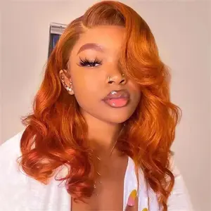 350 Ginger Orange Lace Front Wigs Human Hair Pre Plucked 13x4 Transparent HD Lace Frontal Wigs with Baby Hair Body Wave Wig Human Lace Front Wigs for Black Women 180% Density 14 inch