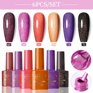 VOKY 6 Pack Metallic Gel Nail Polish Set #67-72 - Shimmer Glitter Collection, Burgundy Pink Orange Purple Black, UV LED Soak Off Party Festival Nail Art Kit, 5-Free Long Lasting