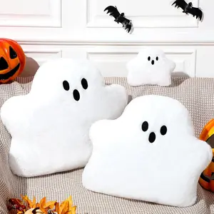 3 Pcs Halloween Throw Pillows Ghost Shaped Pillow White Decorative Spooky Pillow Cute Stuffed Ghost Fluffy Plush Pillow for Sofa Bed Couch Home Party Decor Gift (3 Size)