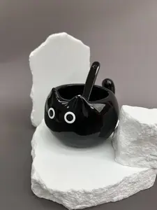 KIJKSYJ Cute Siamese Cat Coffee Cup,(free stirring stick included) Creative Adorable Kitty Mug, High-Quality Elegant Cup, Perfect for Cafes, Office, Living Room, Bedroom, Tea Time Gift, Coffee Cups Gift