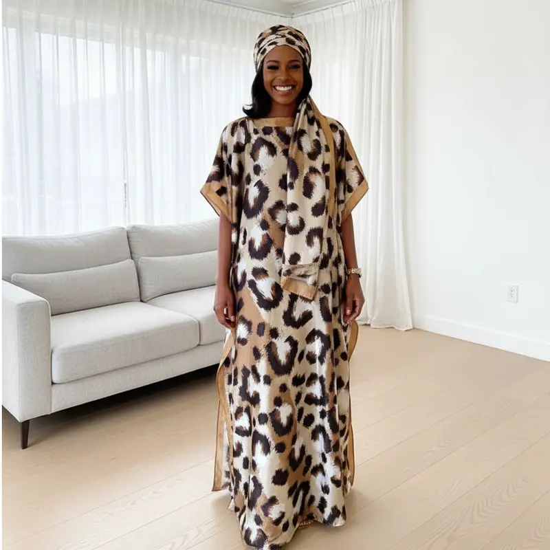 Women's 2-Piece Leopard Print Casual Set - Silky Kaftan & Wrap, Bohemian Beach Dress, Flowy Cut, Easy Styling, Cute 2-Piece Sets, Women's Fashion, Comfy Leopard Design Outfit