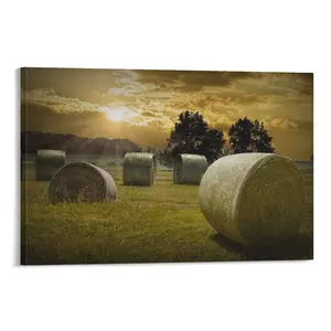 Farmland Countryside Farmhouse Nature Landscape still Life Beautiful Poster Wheat Field Hay Sunset Poster