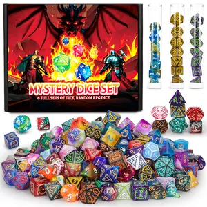 Mystery Dice Kit - 6 Surprise Boxes, Random Style, Polyhedral Dice with Display Tube, D&D Gifts Box for Dungeons and Dragons, RPG, MTG,Role Playing Table party Gaming