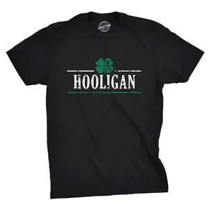 Mens Irish Clover Hooligan T Shirt Funny Saint Patricks Day Lucky Irish Tee Mens Funny T Shirts Cool Vintage Fashion T-Shirt Gift Classic Menswear Saint Patrick's Day Apparel for Men Funny Drinking Short Sleeve Black