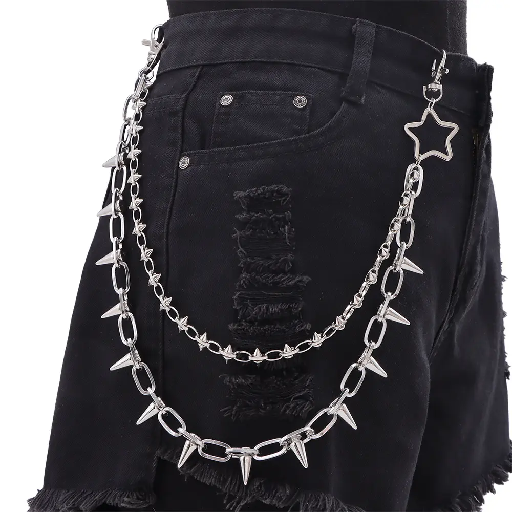 Pentagram rivet pants chain