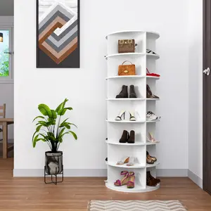 7 Tier Rotating Shoe Rack Tower, 360° Spinning Shoe Display with Handbag Storage,Christmas Gift (WHITE)