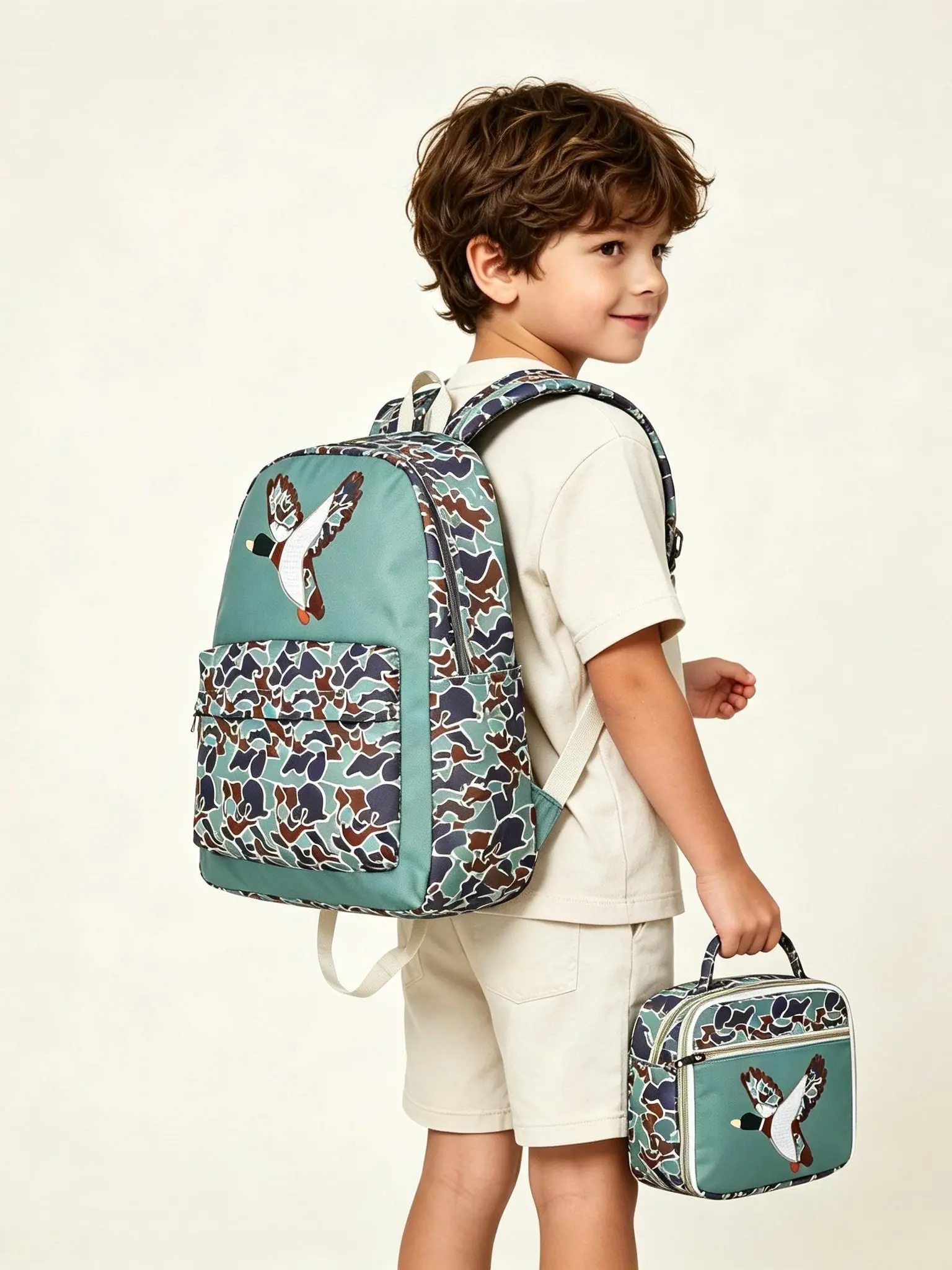 Kids' Hunting Duck Camo Backpack with Matching Lunch Box - Durable, Lightweight, Spacious Hiking Accessory for Kids' Fashion Needs