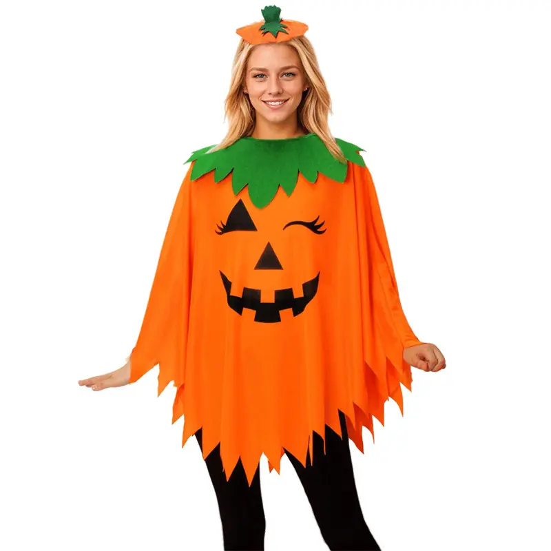 Glow in the Dark Pumpkin Costume Set - Unisex Polyester Cape and Hat for Kids & Adults, Comfortable Wear for Halloween & Trick-or-Treating, Children's Pumpkin Cape Set [Glow-In-The-Dark], Party, Pumpkin Cape And Hat Set