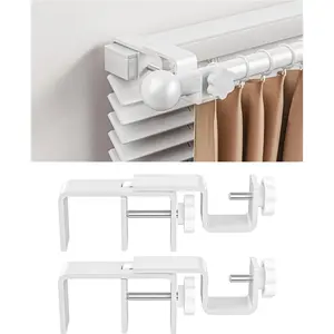Curtain Rod Brackets for Outside-Mounted Blinds Fit 1.3–2” Rectangular Headrails Tool-Free No-Drill Installation for Apartments Rentals Set of 2 White