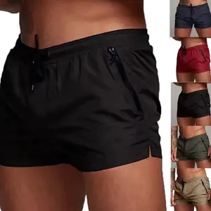 Men's Swim Trunks with Zipper Pockets and Drawstring Waist for Comfortable Beach Wear