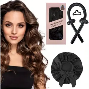Heatless Curling Rod With Silk Bonnet Sleeping Cap Set, Overnight Curl Kit To Sleep In, Heatless Curls Headband No Heat Curls Rod And Satin Night Sleep Hair Cap Shower Cap Home Bathroom Decor Summer Back To School