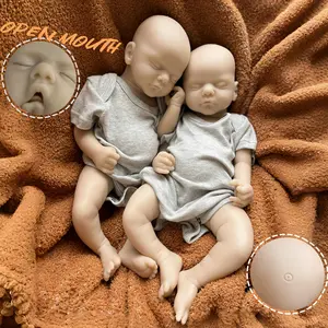 18inch/45cm Unpainted Reborn Dolls Sam All Silicone Girls And Boys Open Mouth Lifelike Sleeping Full Body Soft Solid Silicone Newborn Baby Dolls For Family's Birthday/Christmas Gifts