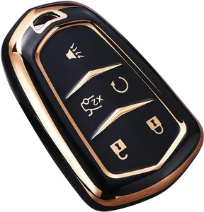 for Cadillac Escalade Key Fob Cover, for Cadillac ATS CTS CT6 STS SRX XT5 Key Fob Case Premium Soft TPU Full Protection Smart Key Holder (Black)
