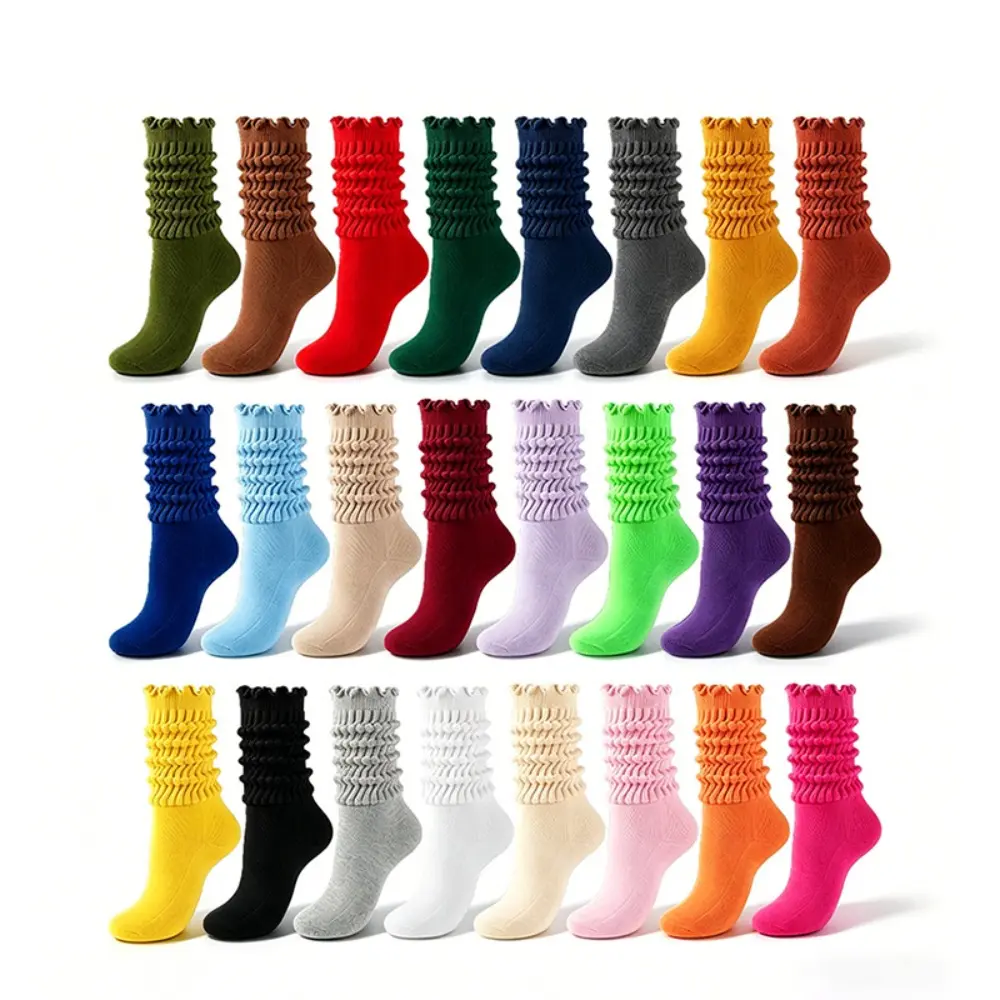 Women's Thick Ruched Scrunch Socks - Solid-Color Mid-Calf Length Style, Soft Fabric, Cozy Everyday Casual Winter Bag Accessory Set