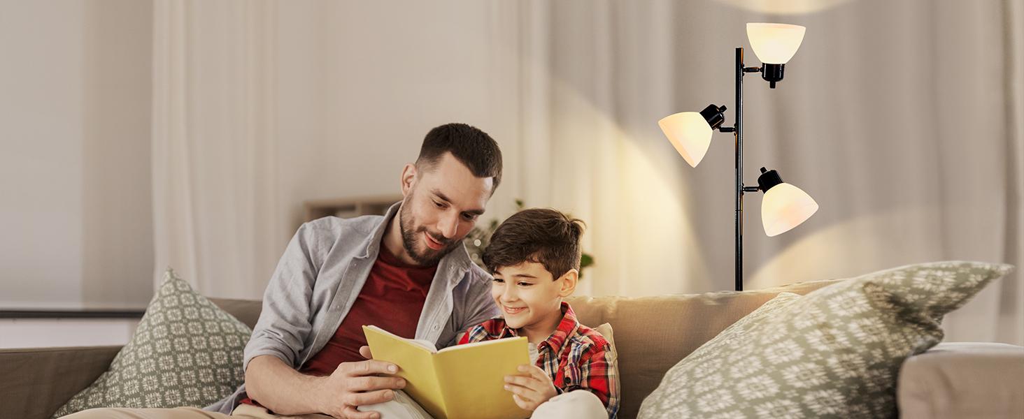 Modern Tree Floor Lamp for Living Room Bedroom, Tall Pole Standing Lamps with 3 Adjustable Rotating Heads for Office, Decor Corner, Reading Indoor, 3 Bright Lights LED Bulbs Included (Black)