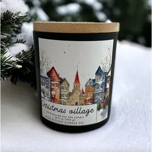 Christmas Village Candle - Hand Poured - 100% Soy Wax Candle - Wooden Wick Luxury Candle. Bamboo Decor gift decoration