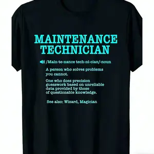100% Cotton Maintenance Technician Repair Worker Handyman T-Shirt - Soft Breathable Casual Round Neck Tee with Handyman & Tools Graphic Print, Unisex for Men & Women, Machine Washable Workwear Gift Crewneck Menswear