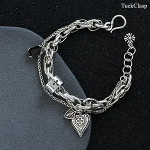 2026 New Heart and Cross Pendant Bracelet for Women and Men, Vintage Style String Bracelet, Adjustable Fashion Jewelry Gift for Parties, Everyday Wear, and Spring Holiday Giving