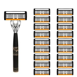 Men's Munual Razor, 1 Piece Razor Holder & 12/18pcs Counts Replacement Blades, Washable Razor for Men, Perfect Gift for Travel, Daily Use, Safety Razors