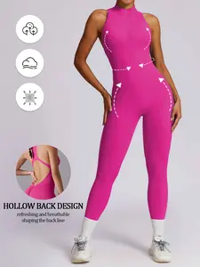 1-Pack Ankle-Length Sleeveless Jumpsuit – Tight Shaping Front Zipper Design Large Open Back Ruched Butt Detail Soft Comfortable & Breathable
