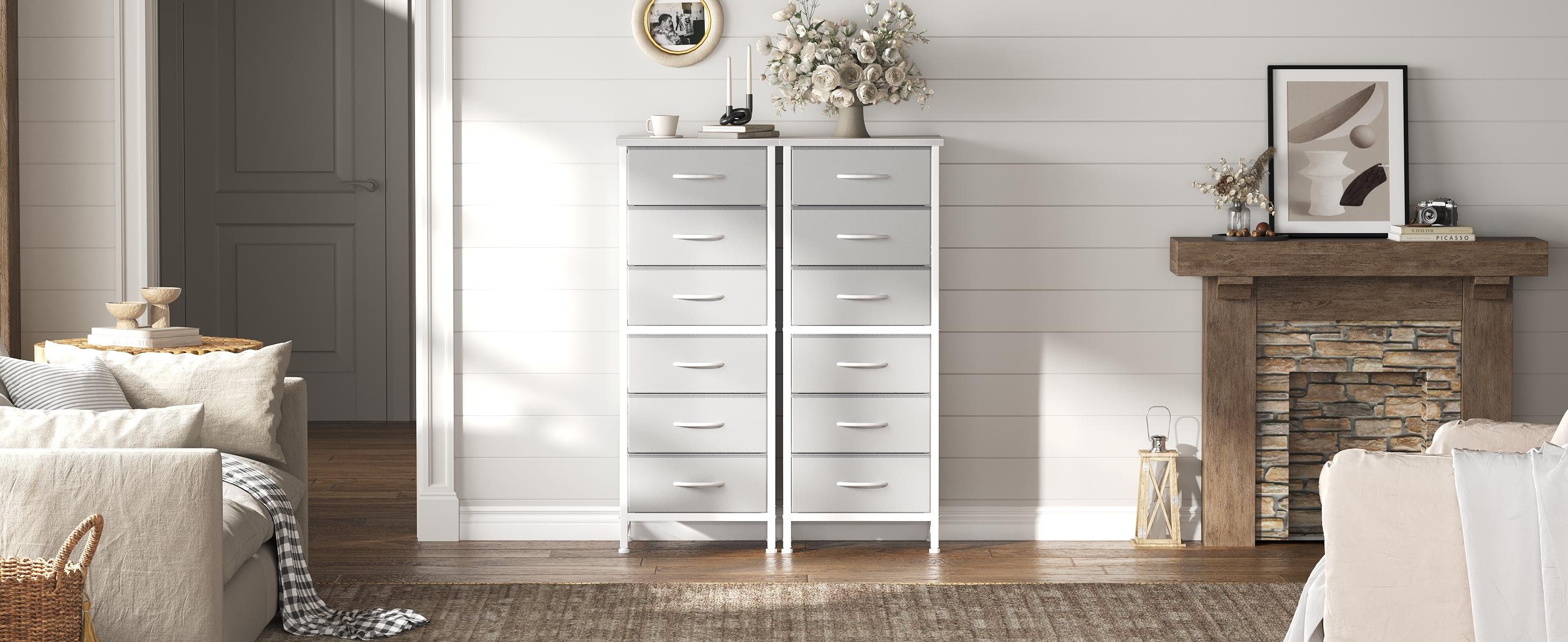 Tall Storage Dresser with 6 Fabric Drawers, Metal Frame with Cross Support Rods, Anti-Tip, Wood Top for Bedrooms, Offices and Compact Spaces Tall Storage Dresser with 6 Fabric Drawers, Metal Frame with Cross Support Rods, Anti-Tip, Wood Top for Bedrooms, Offices and Compact Spaces