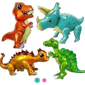 Giant 3d dinosaur balloon for birthday party decorations, cute self standing dino balloons, aluminium foil balloons for kids adults birthday party supplies decor (4pack dino boy)