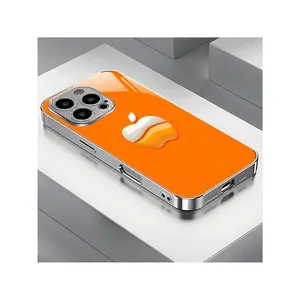 New White And Orange Apple Electroplated Tempered Phone Case,Suitable for iPhone17/iPhone17 air/iPhone17 pro/iPhone17 pro max/16 Pro Max/15 Pro Max/14 Pro Max/13 Pro Max/12 Pro Max/11 Pro Max , Compatible With Samsung Galaxy Series A54/A53