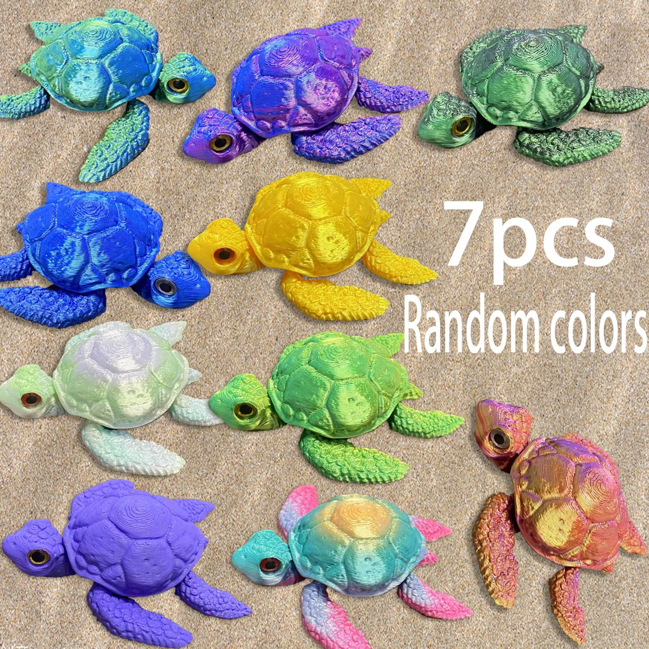 summerwins 7-Piece 3D Printed Turtle Statue Ornaments, Home Decor with Turtle Designs, Realistic Eyes, Colorful Gradient Laser Effect, Desk Accents, Ideal Gift for Friends, Suitable for Parties & Outdoor Use