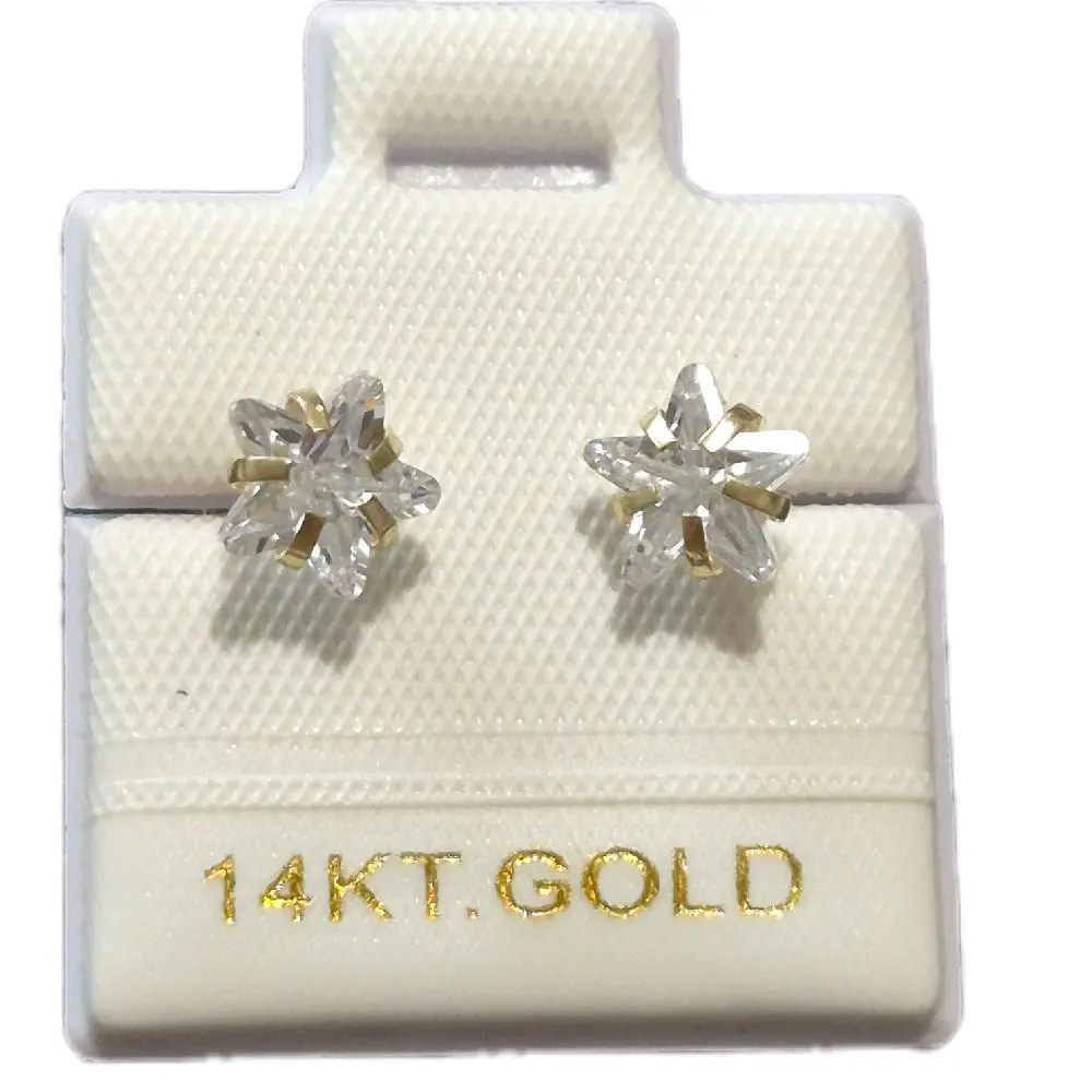 14K Real Gold Zirconia Star Stud Earrings, Suitable for Kids and Adults