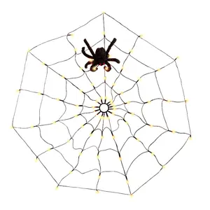 LumaBase Electric Lighted Spider Web with Spider, 70 Amber LED Spooky Holiday Outdoor Decorative Light, 53.3" Diameter Indoor-Outdoor Halloween Home Decor