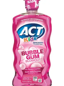 ACT Kids Anticavity Fluoride Rinse Bubble Gum Blowout For Bad Breath Treatment, 16.9 fl. oz. Oral Daily
