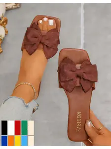 Women's Summer Sandals Candy Color Bow Flat Slippers Fashion Casual Beach Shoes for Outdoor Wear Trendy Online Celebrity Style