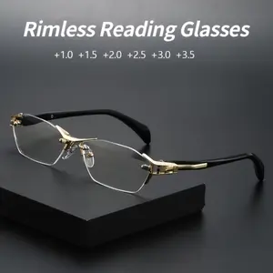 2026 New Rimless Stainless Steel Square Frame Men's Reading Glasses - Beveled Edge, Vintage, Exquisite, Comfortable, Metal Hinges, Versatile Business Eyewear for Middle-Aged & Elderly