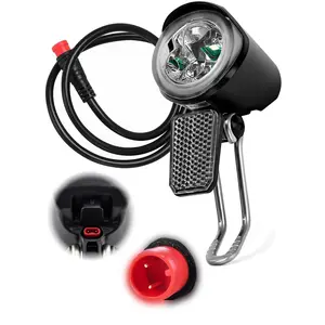 Headlight for Ebike 2 Pin Connector 6-60V - Easy to Install Ebike Light with LED Bulb and Reliable Stainless Steel Bracket, 20 Lm Lights Output, Weather Resistant - E Bike Light for Night Riding