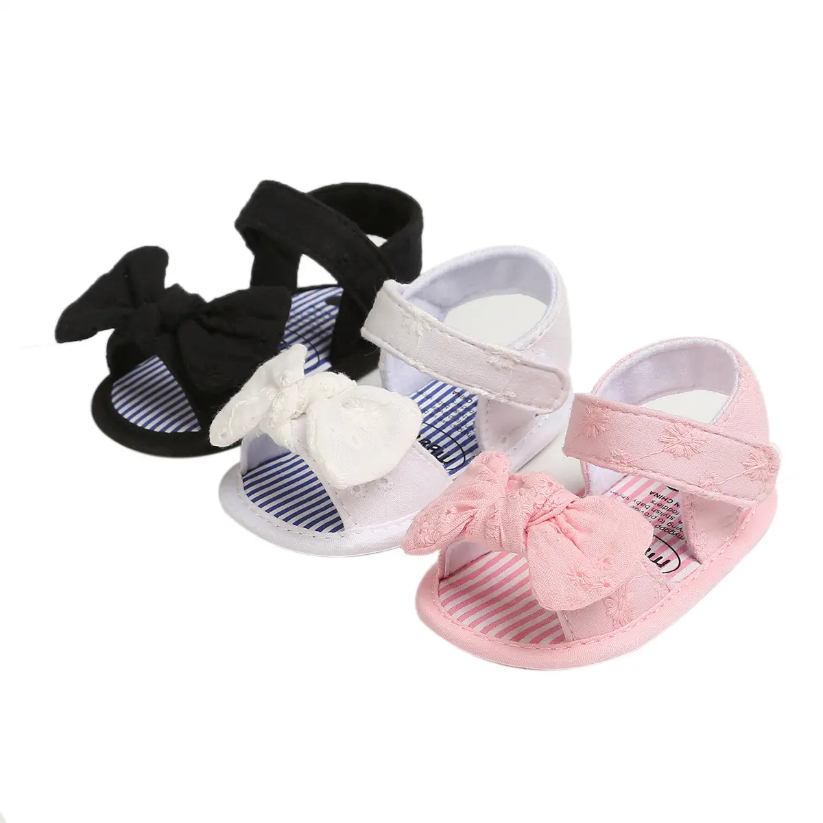 [Lullaby] Baby Girls Open Toes Sandals, Non-Slip Flat Sole Princess Sandals with Decorative Bow 0 6 12 18 Months