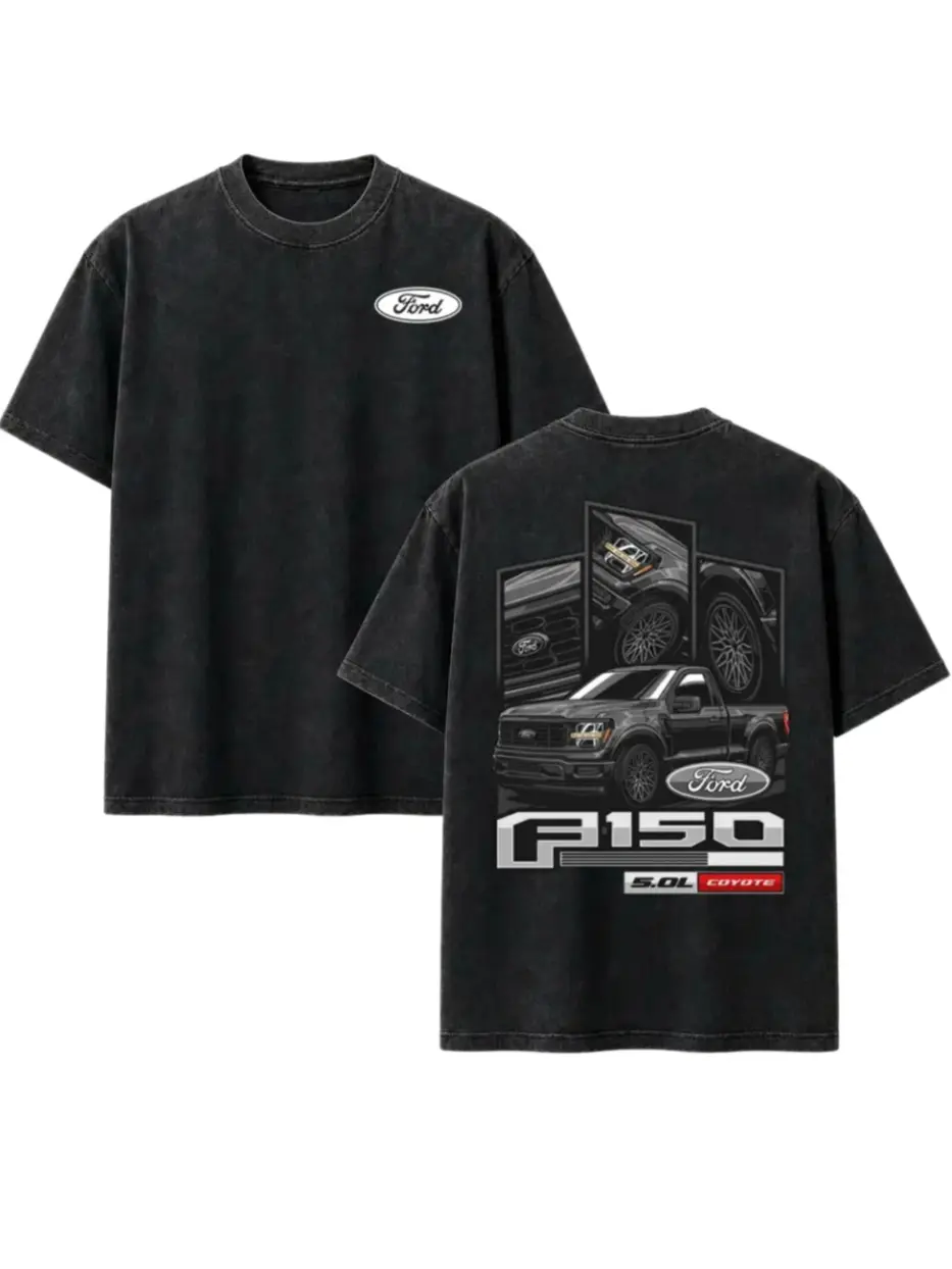 Men's Ford F-150 5.0L Coyote Graphic T-Shirt - Vintage Washed Black, Menswear Tops, Classic Casual Short-Sleeve Truck Tee, Shortsleeve, Round Neck, Graphic T Shirts, Mens Clothing, Cotton, Black-Acid Wash Oversized Tshirt, Streetwear, Fashion Apparel, Men